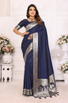 Navy Blue Banarasi Silk Saree for Weddings.