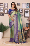 Sky Pure Banarasi Tissue Silk Saree with Paithani Woven Borders