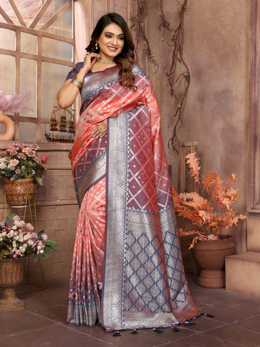 Peach Exclusive Summer Special Pure Lichi Silk Saree Collection | Premium Kochi Silk with Elegant Checks Weaving | Soft, Comfy & Easy to Drape | Wedding Wear Saree | Washable, Durable & Easy Maintenance.