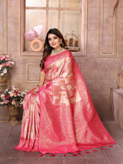 Peach Chaturi Weaving Banarasi Silk Saree