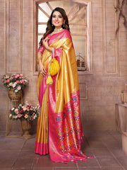 Mustard Pure Banarasi Tissue Silk Saree Paithani Pallu