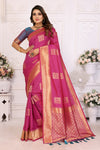 Pink Color Premium Lichi Soft Silk Saree with Woven Butta Design, Zari Borders & Rich Pallu – Elegant Wedding & Party Wear.