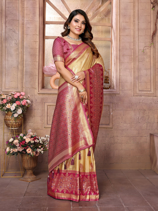 Cream Pure Banarasi Tissue Silk Saree