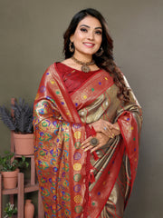 Gray Pure Banarasi Tissue Silk Saree with Leheriya Weave