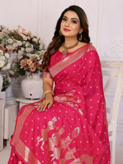 Pink Exclusive Summer Special Pure Lichi Silk Saree Collection | Premium Quality Kochi Silk with Bandhej Weaving | Official Wear, Easy Maintenance & Durable | Soft, Comfy & Easy to Drape.