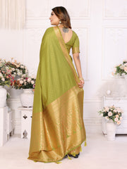 Luxury Green Soft Silk Saree with All-Over Butties, Zari Big Border & Rich Woven Pallu - Ultra-Lightweight, Silky Smooth, Baby Soft Fabric with Matching Silk Blouse.