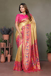 Yellow Pink Pure Banarasi Tissue Silk Saree