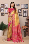 Mustard Pure Banarasi Tissue Silk Saree with Patola Woven Borders