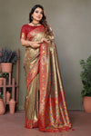 Gray Pure Banarasi Tissue Silk Saree with Leheriya Weave