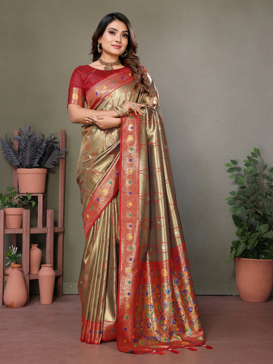 Gray Pure Banarasi Tissue Silk Saree with Leheriya Weave