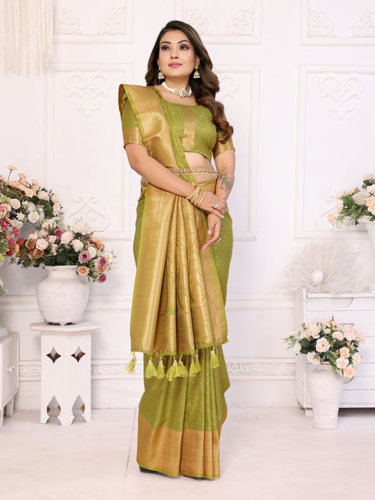 Green Soft Silk Saree with Matching Silk Blouse