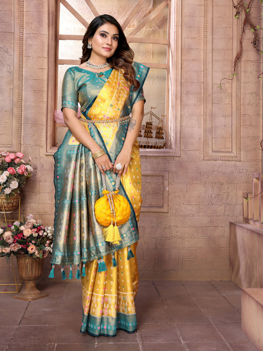 Yellow Color Pure Banarasi Tissue Silk Patola Weaving Saree