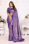 Purple Banarasi Chaturi Silk Saree with Contrast Blouse.