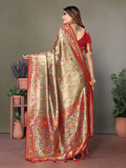 Gray Pure Banarasi Tissue Silk Saree with Leheriya Weave