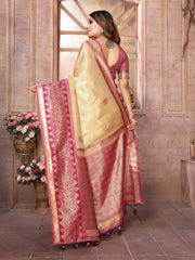 Cream Pure Banarasi Tissue Silk Saree