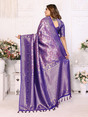 Purple Banarasi Chaturi Silk Saree with Contrast Blouse.