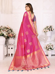 Pink Color Premium Lichi Soft Silk Saree with Woven Butta Design, Zari Borders & Rich Pallu – Elegant Wedding & Party Wear.