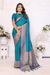 Blue Soft Silk Saree with Matching Silk Blouse