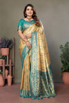 Cream Pure Banarasi Tissue Silk Saree with Leheriya Weave