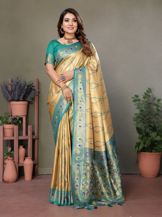 Cream Pure Banarasi Tissue Silk Saree with Leheriya Weave