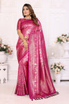 Dark Pink Banarasi Chaturi Silk Saree with Contrast Blouse.