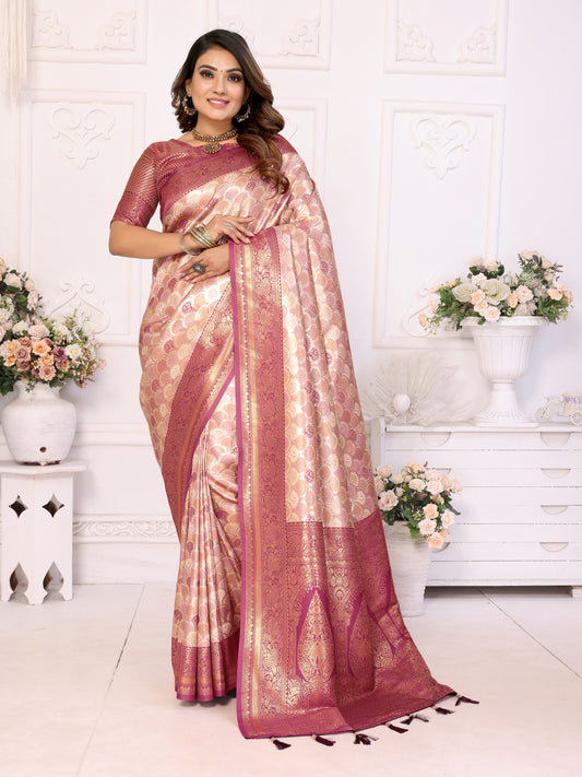 Peach Chaturi Banarasi Silk Saree