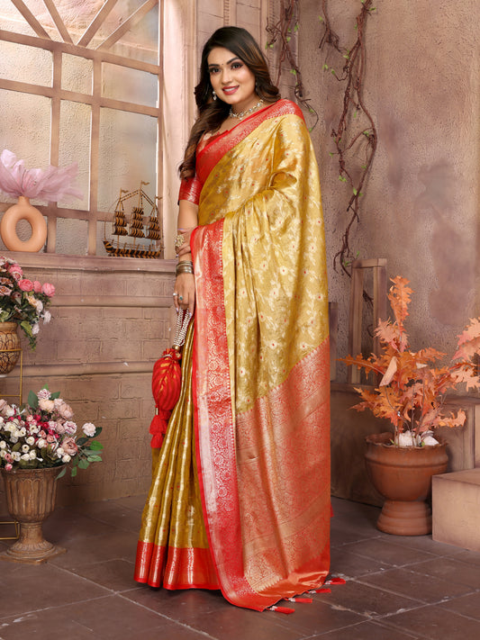 Mustard Color Handloom Tissue Silk Saree For Wedding