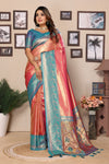 Pink Pure Banarasi Tissue Silk Saree with Paithani Woven Borders