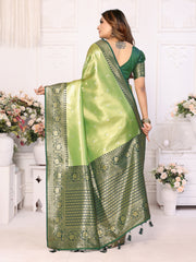 Green Pure Banarasi Tissue Silk Saree For Women