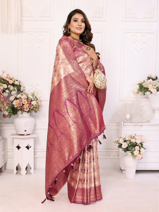 Peach Chaturi Banarasi Silk Saree