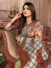 Brown Exclusive Summer Special Pure Lichi Silk Saree Collection | Premium Kochi Silk with Elegant Checks Weaving | Soft, Comfy & Easy to Drape | Wedding Wear Saree | Washable, Durable & Easy Maintenance.