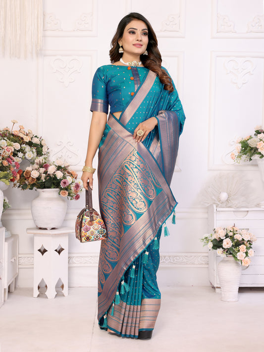 Blue Soft Silk Saree with Matching Silk Blouse