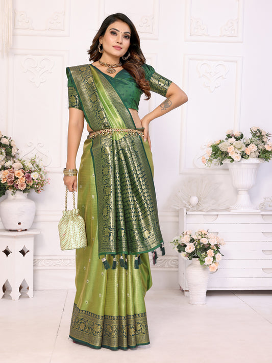 Green Pure Banarasi Tissue Silk Saree For Women