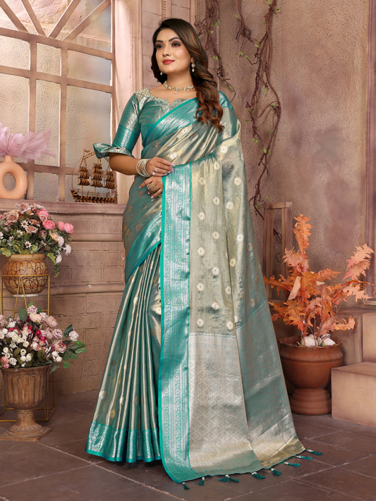 Sky Handloom Tissue Silk Sarees with Zari Weaving Designs