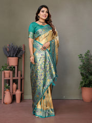 Cream Pure Banarasi Tissue Silk Saree with Leheriya Weave