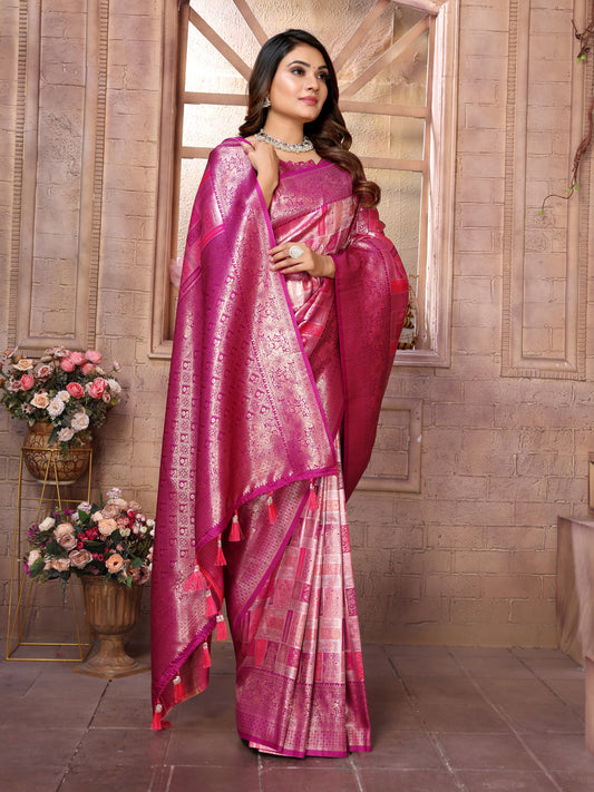 Pink Chaturi Weaving Banarasi Silk Saree