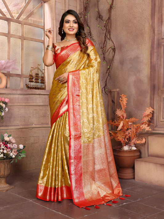 Mustard Color Handloom Tissue Silk Saree For Wedding