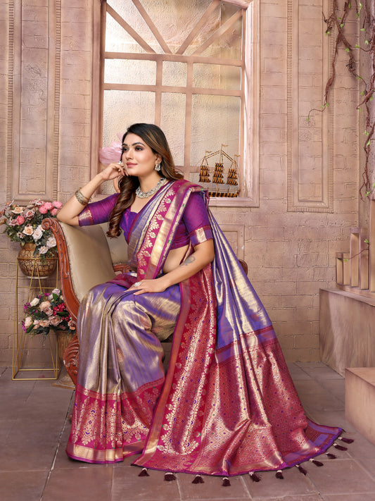 Purple Designer Pure Banarasi Tissue Silk Saree