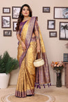 Yellow Purple Color Tissue Silk Saree for Weddings