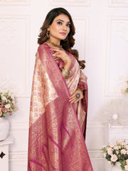 Peach Chaturi Banarasi Silk Saree