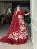 Red tussar silk lehenga choli