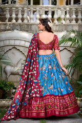Firozi Tussar Silk Pichwai & Patola Print Lehenga Choli