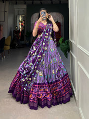 Lavender Tussar Silk Pichwai & Patola Print Lehenga Choli