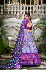 Lavender Tussar Silk Pichwai & Patola Print Lehenga Choli