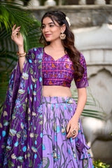 Lavender Tussar Silk Pichwai & Patola Print Lehenga Choli