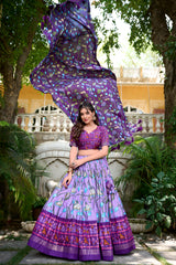 Lavender Tussar Silk Pichwai & Patola Print Lehenga Choli