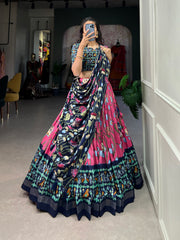 Pink Tussar Silk Pichwai & Patola Print Lehenga Choli