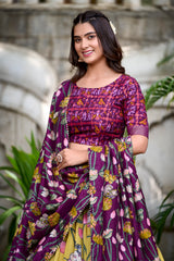 Yellow Tussar Silk Pichwai & Patola Print Lehenga Choli