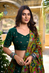 Green Color Tussar Silk Kalamkari Lehenga Choli