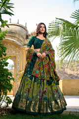 Green Color Tussar Silk Kalamkari Lehenga Choli